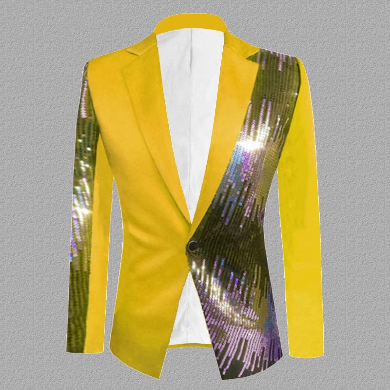 Black Sequin Patchwork Suit Jacket Men Slim Fit One Button Tuxedo Blazers Mens Wedding Party Dinner4