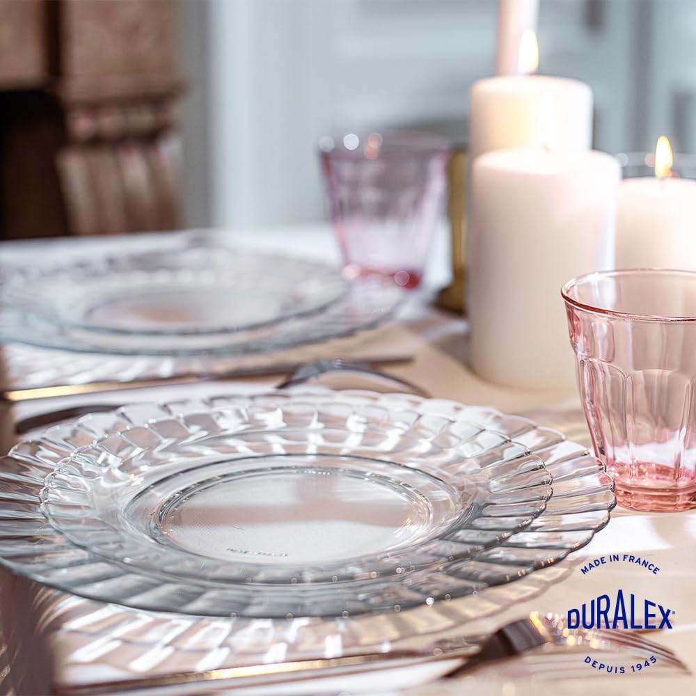 Duralex® - Service de 12 Assiettes Ondulées Le Picardie® - Plate 23cm, Creuse 23cm, Dessert 20,5cm - Verre Transparent Ultra Résistant aux Rayures,Compatible Micro-ondes,Lave-Vaisselle,Made in France