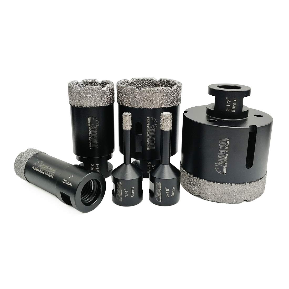 SHDIATOOL 6PCS Diamond Core Drill Bits Set for Porcelain Tile Granite Marble Stone Brick Vacuum Brazed Hole Saws 06 08 25 35 51 65mm