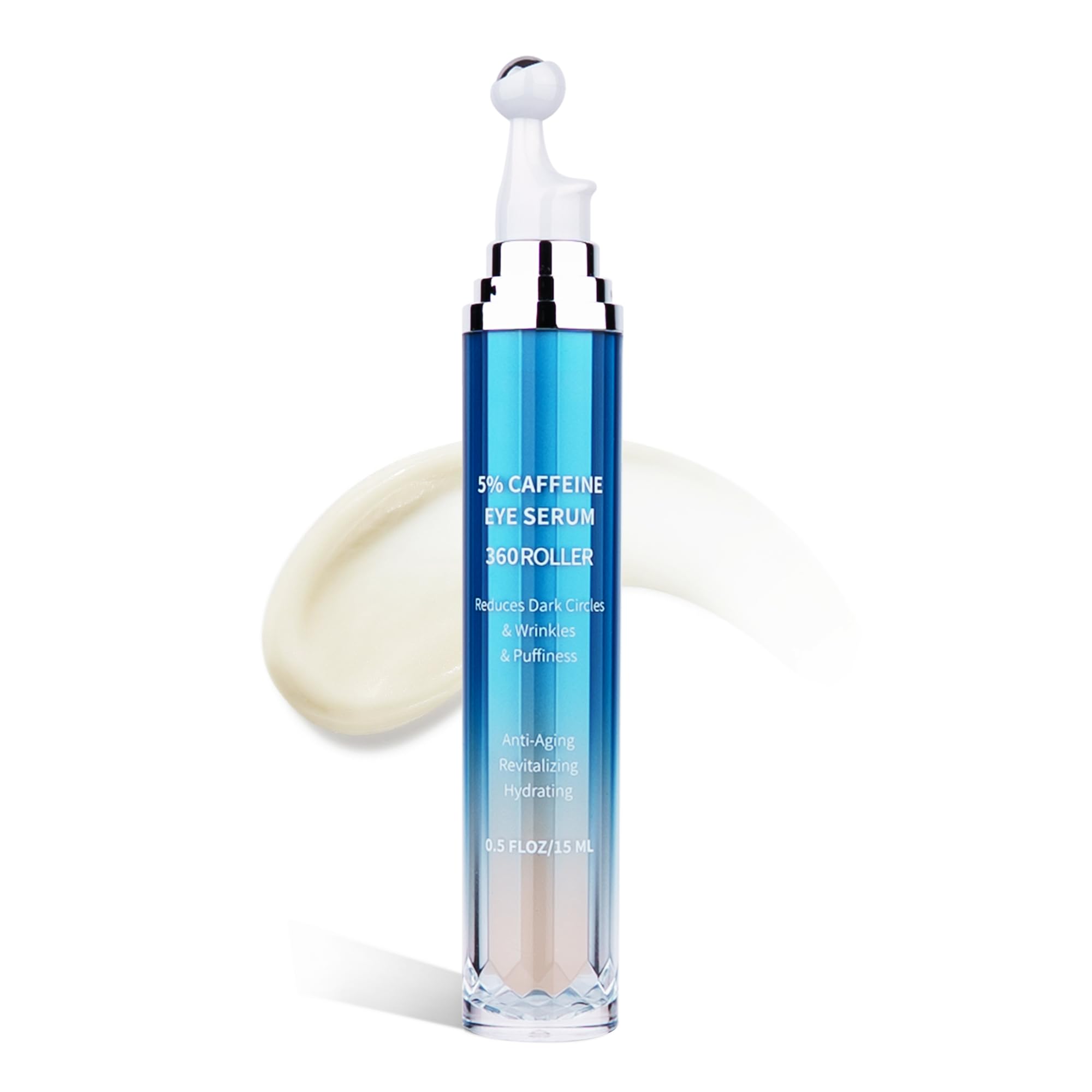 VRAIKO Eye Serum for Dark Circles and Puffiness 5% Caffeine 8% Retinol Under Eye Cream with Build-In 3D Roller Applicator