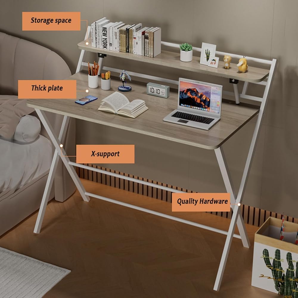 Moderno tavolino pieghevole piccolo, scrivania portatile salvaspazio, scrivania per computer con scomparti portaoggetti, scrivania per studenti e home office, senza accessori (dimensioni: 104 x 50 x