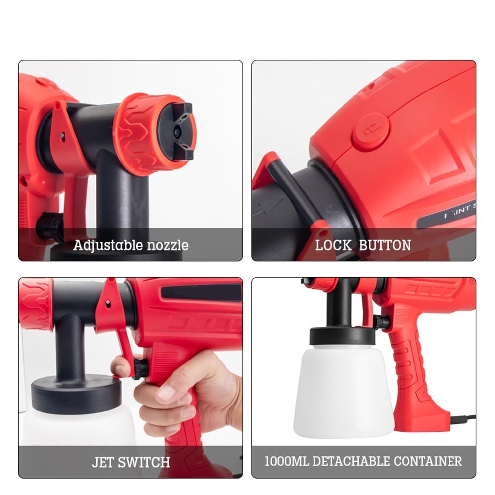 Pistolet do malowania, 500W Elektryczny Pistolet Natryskowy 1000ML Gospodarstwa Domowego Rozpylacz Farby Kontrola Przepływu Łatwe Natryskiwanie Regulowana Dysza Do Mebli/Ścian/Płotów(500w 0.8l)