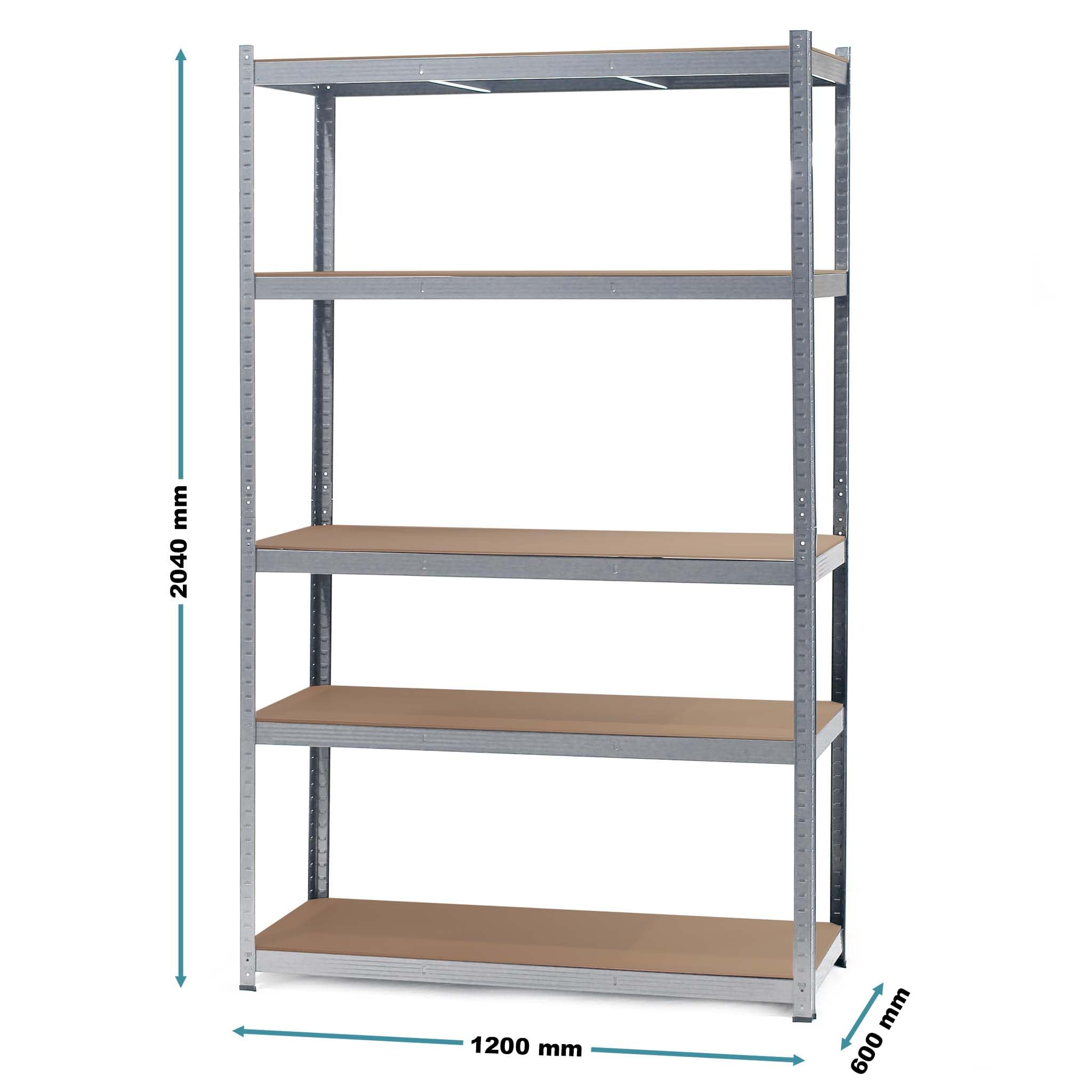 Wiltec Estantería para cargas pesadas zincada 120x60x204cm sistema de encaje 5 baldas 200kg/nivel