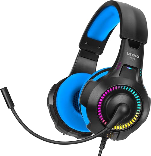 Nitho Nx200 Stereo Gaming Headset Blue,With Noise Canceling Cardioid Mic&Rgb Led Light,Compatible With Pc/Ps4/Ps5/Xbox One/Xbox Series X…