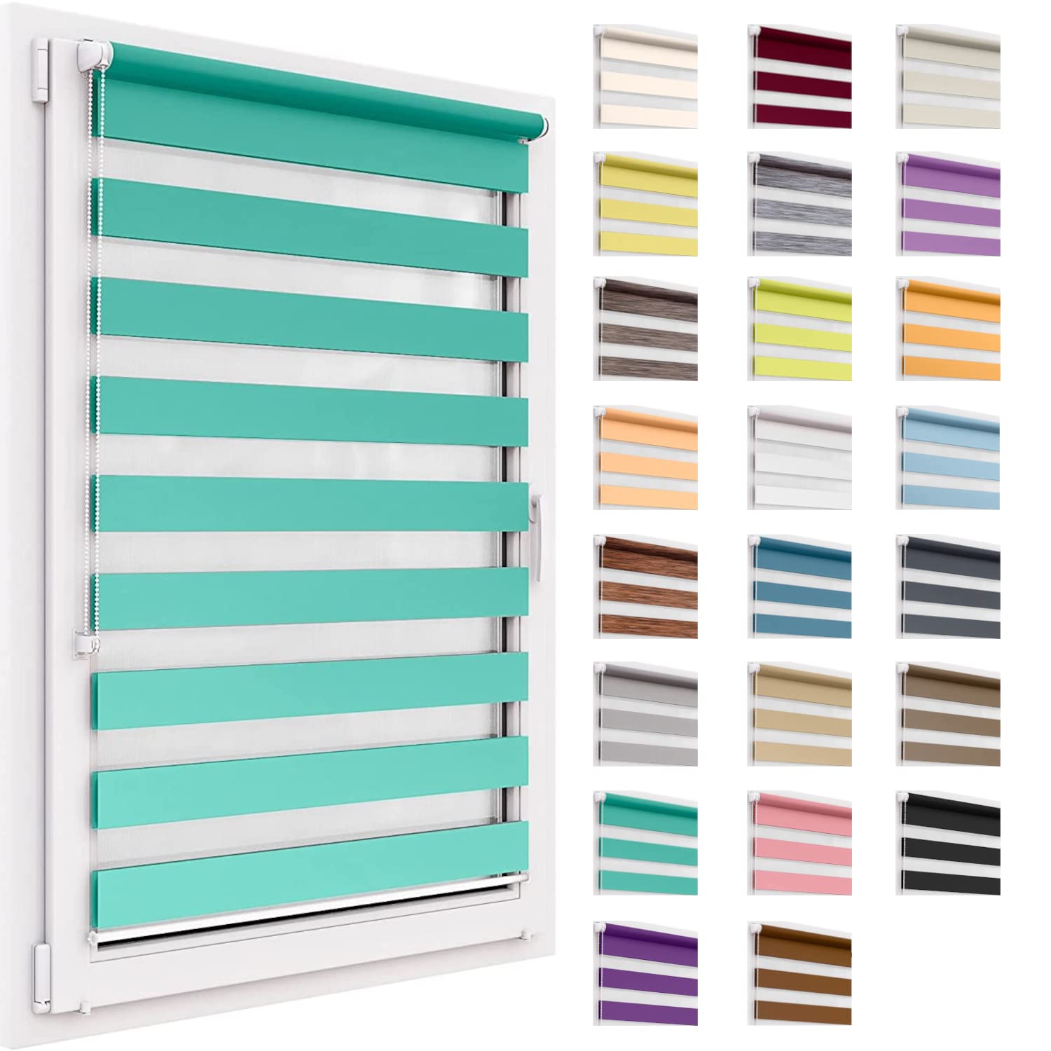 Podwójna roleta bez wiercenia, materiał 75x220 cm, roleta Klemmfix, Easyfix, przepuszczająca światło i zaciemniająca, Day&Night, zaciskowa roleta przeciwsłoneczna, do okien i drzwi