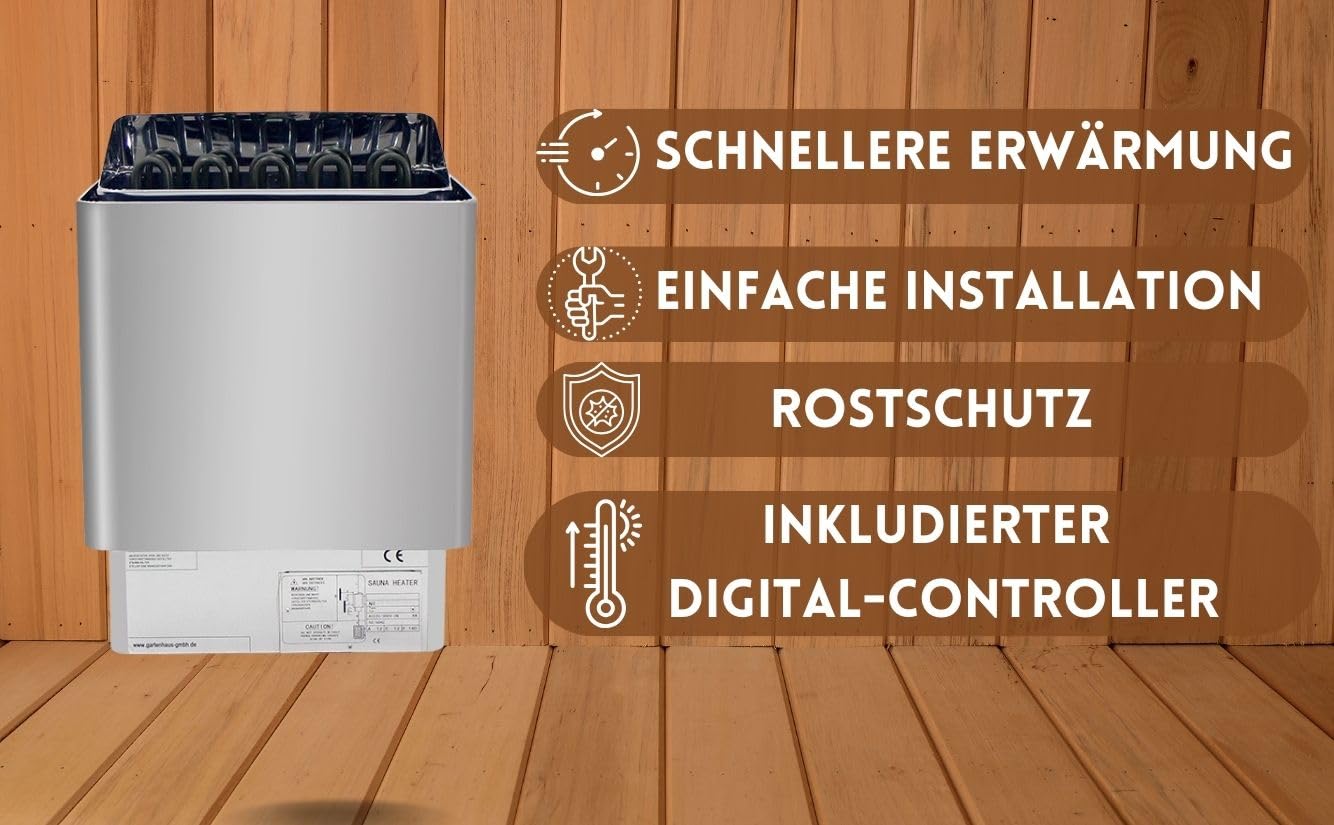 Stufa per sauna Thermolux 6 KW con controller touch Gunmetal, riscaldatore elettrico finlandese per sauna
