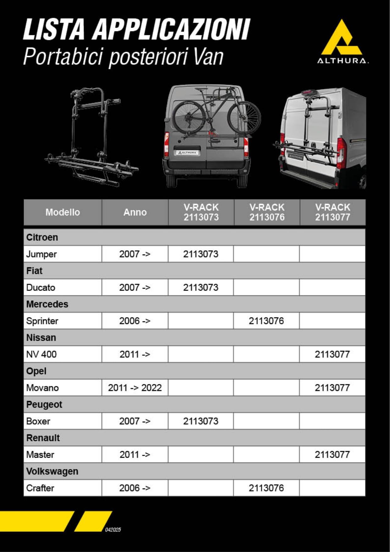Portabici Posteriore V-Rack in Alluminio per Van Doppia Anta - Trasporto 2 Bici (No E-Bike) - Robusto, Stabile e Facile da Usare - Omologato DIN 75302 - Mercedes Sprinter, Volkswagen Crafter