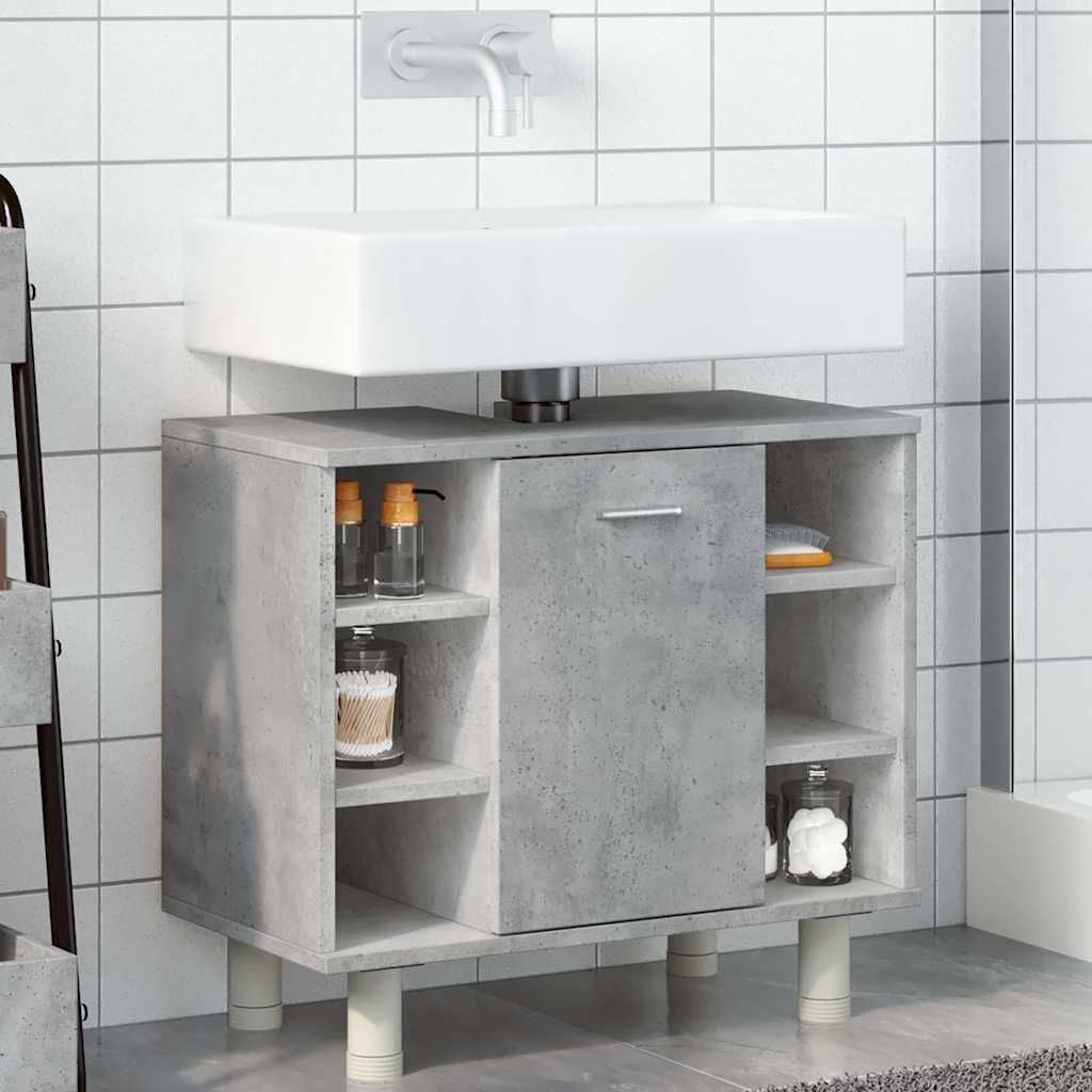 Mangloder Armoire de Salle de Bain Gris béton en Bois d'ingénierie 60x32x53,5 cm avec Porte et poignée, Rangement sous lavabo pour Salle de Bain, Toilette, buanderie, organisé