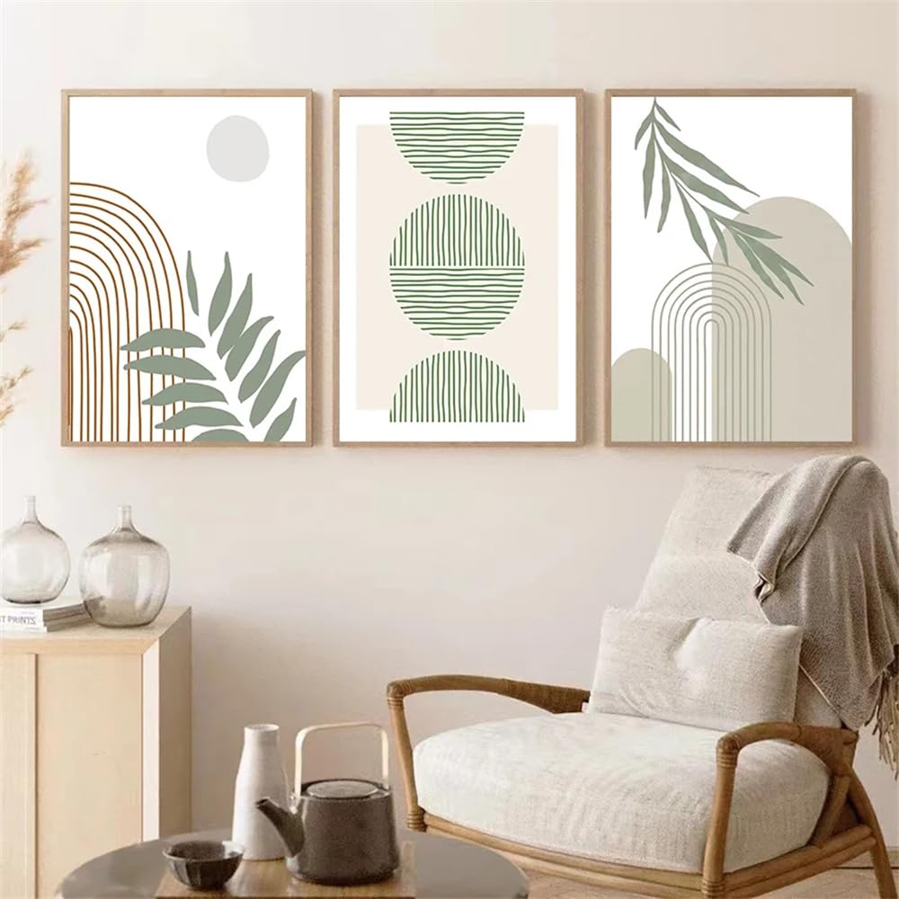 WUHBCZ Canvas Paints-Nordic Abstract Art Prints Bohemian Wall Art Fresh Green Plant Leaves Canvas Poster for Home Bedroom Living Room Decoration Painting-60 * 70cm/3PCS (No Frame)