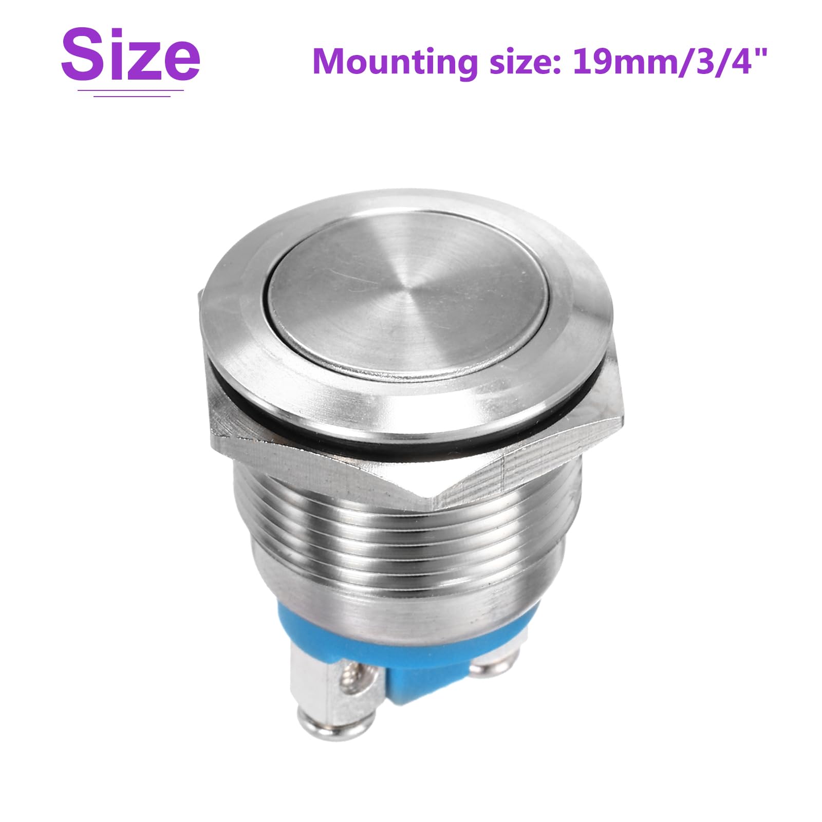 DMiotech 19mm / 3/4" Stainless Steel Momentary Push Button Switch Flat Head 250V Silver Shell with Screw Foot 1NO for Car Boat Systems Custom Setups - Image 4