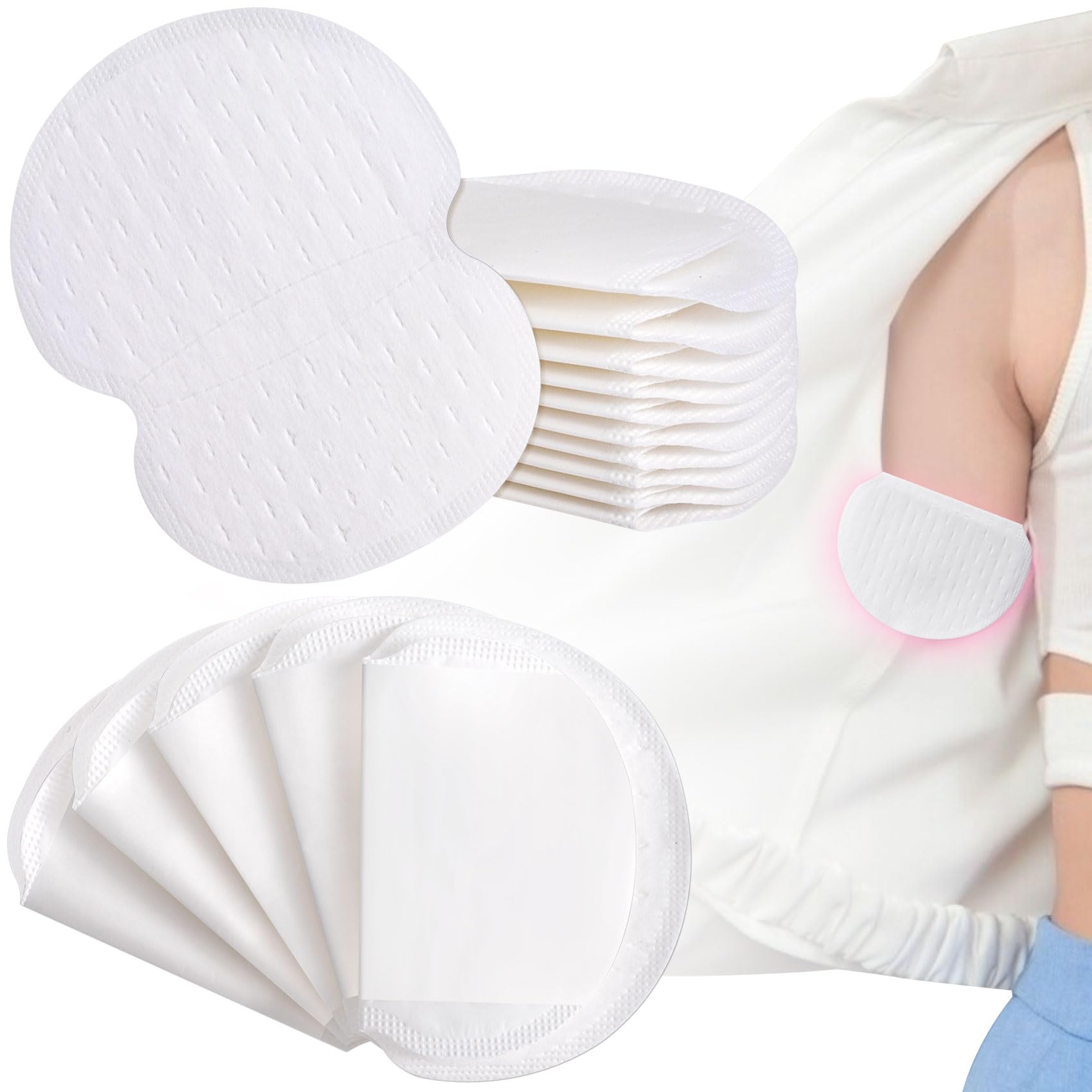 20pcs Armpit Sweat Absorber Pads for Women Men, Self-Adhesive Soft Underarm Sweat Patch Coushion, Disposable Arm Pit Pads Dress Shields Blocker- White