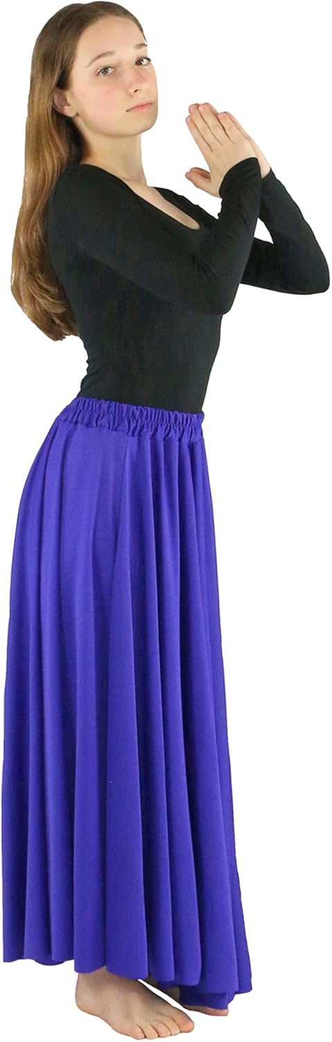 Danzcue Girls Long Full Circle Dance Skirt (L-XL, Deep Purple) - Image 5