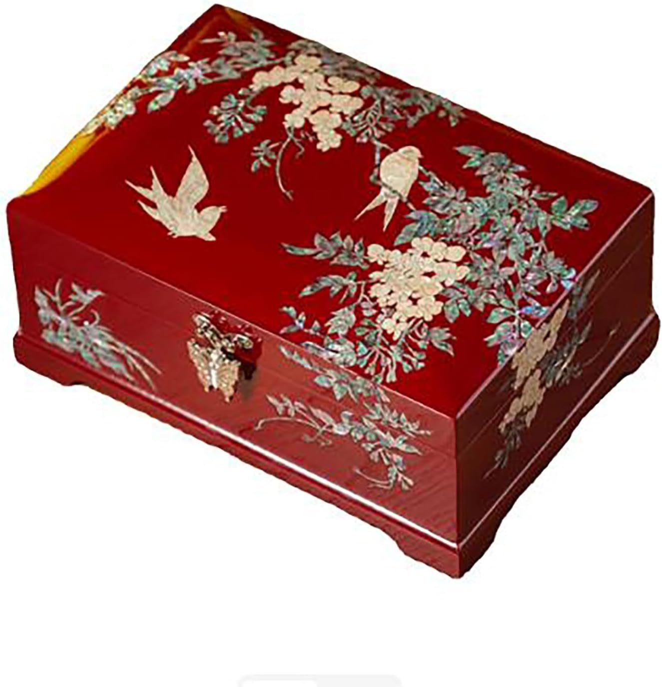 Mother-of-Pearl Jewelry Box - Double Layer Keepsake Organizer with Butterfly Clasp and Flannel Lining