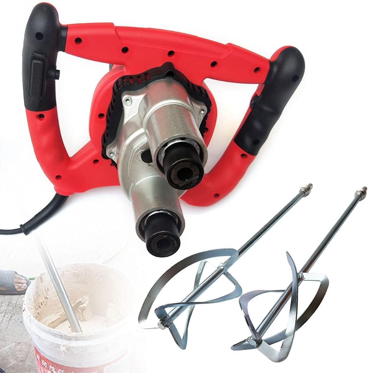 Power Paint Cement Concrete Mixer 1600W with Double Rod Anti-Slip Handheld 6-Speed Electric Mixer for Mortars Concretes Grouts Mixing Grout
