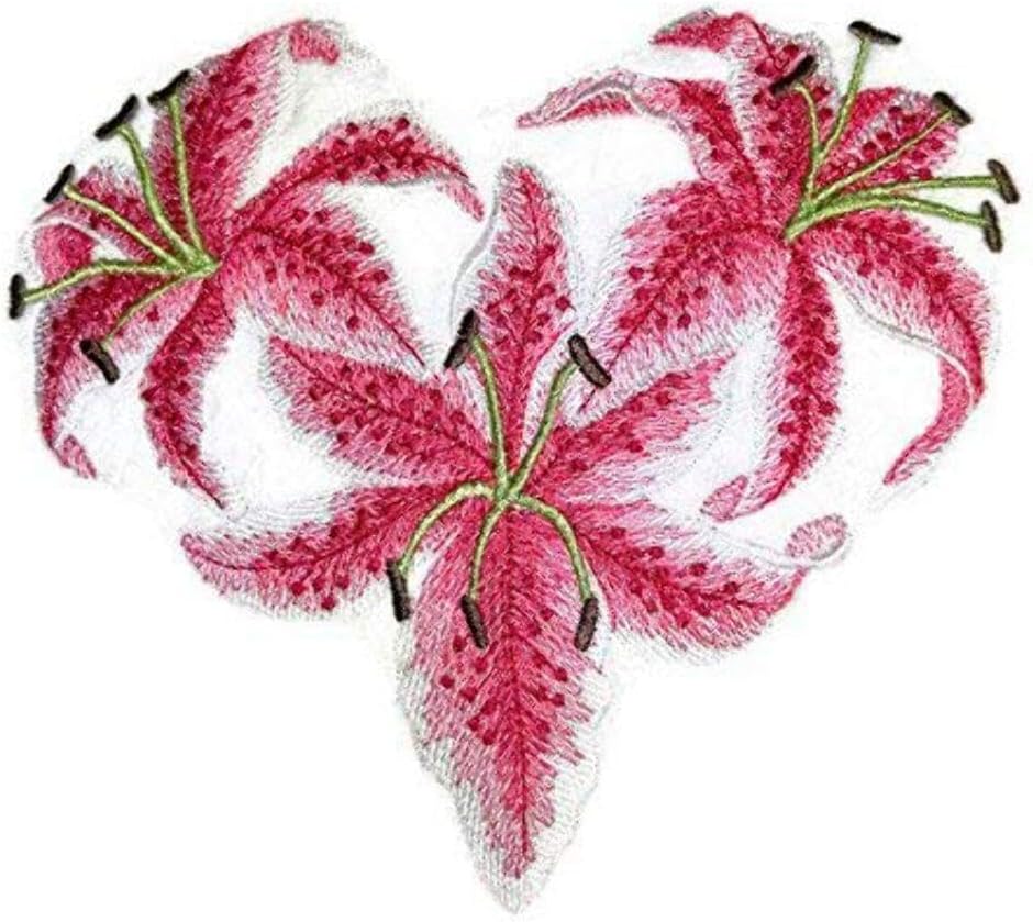 Custom:Heart of Lilies Embroidered Iron on/Sew Patch 6.90" * 6.11"] [Made in USA]