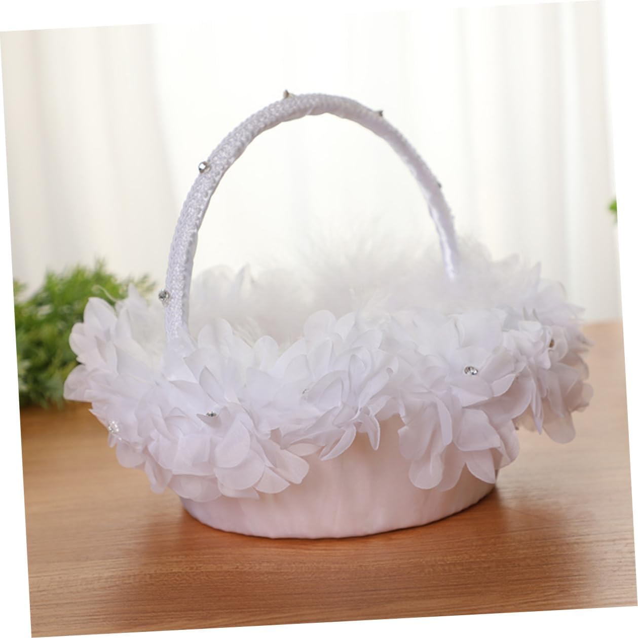Toyvian Wedding Flower Basket for Flower Girl White Lace Floral Design Party Supply for Wedding Ceremony