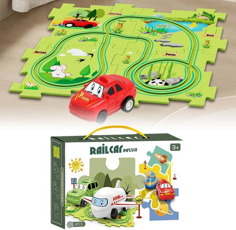 Carrito eléctrico de ensamblaje de bricolaje, juego de pista de rompecabezas para niños pequeños con vehículos, vehículo de juguete a batería y