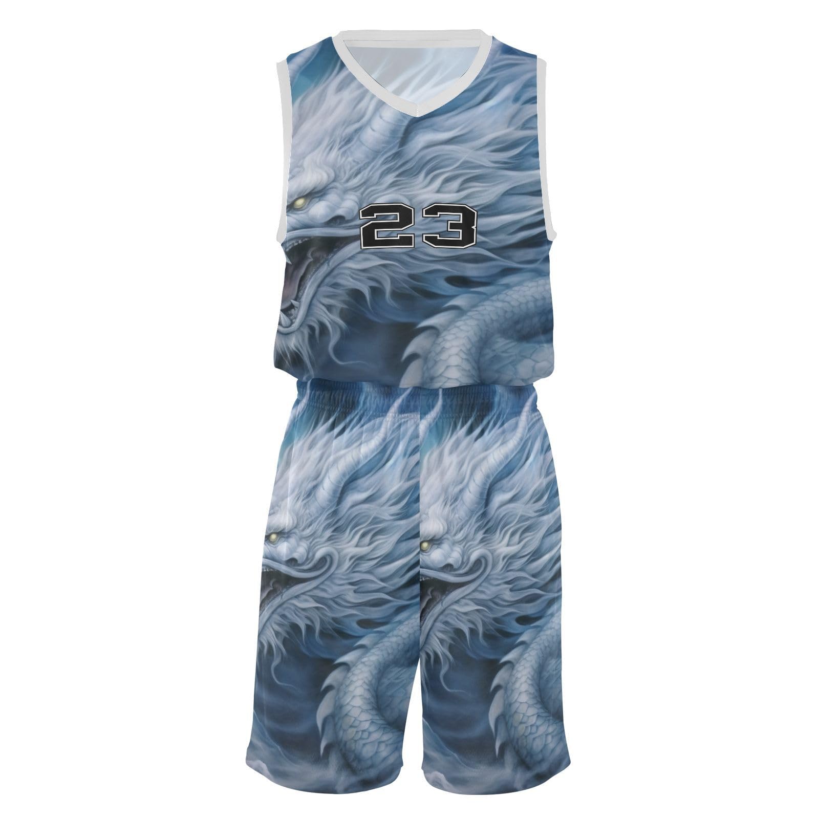 FLildon White Dragon Clouds Boys Basketball Jersey Set Tank Top Shorts Tracksuit Sport Training Suit for Kids, XL