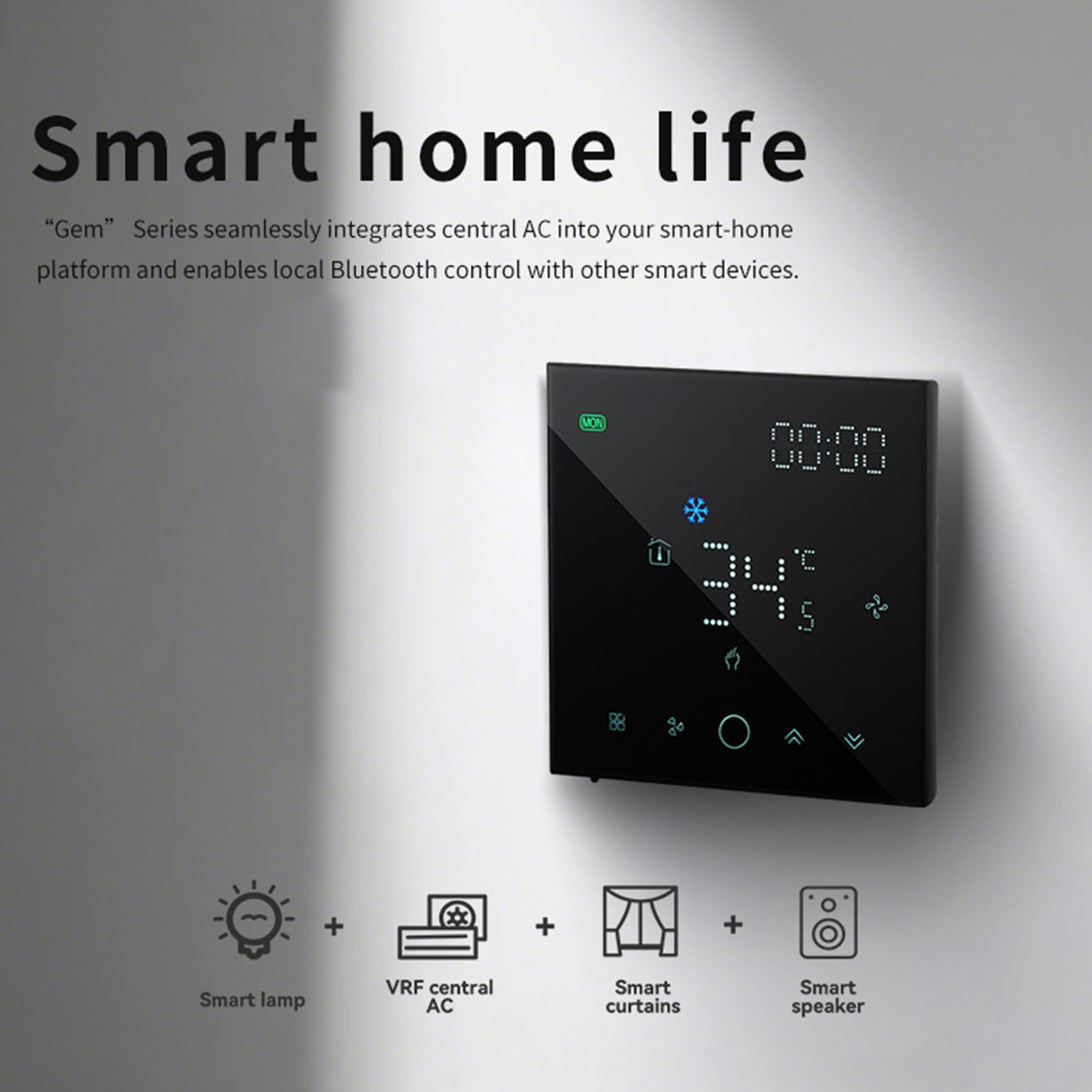 SIXRUN Termostato Intelligente, Termostato, Wireless 4 Pollici Touchscreen per Oltre 40 Marchi AC con Gateway Integrato per il Controllo Climatico della Casa Intelligente (BLACK)