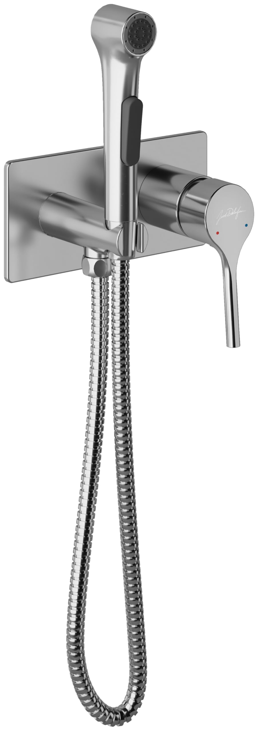 Jacob Delafon - Douchette Hygiénique Cuff pour WC - Avec mitigeur chaud/froid - Faible consommation 5L/min - Avec support mural et flexible 1,2m - 1 jet - Finition Chrome - E25838-CP