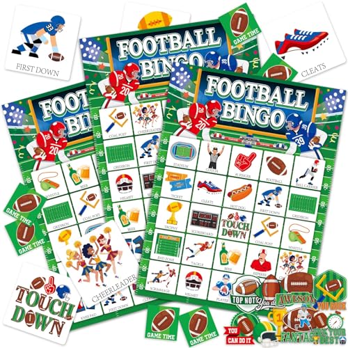 39Pcs Football Bingo Game for Adults Kids 24 Players American Foo...