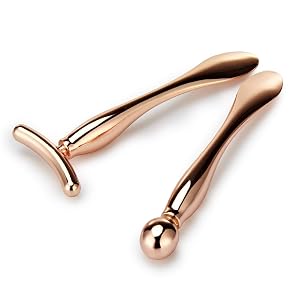 LISAPACK 2PCS Metal Eye Cream Applicator Wand Stick Massager Tool for Facial Massage Reduce Puffiness Rose Gold