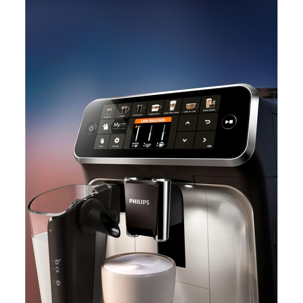 Philips 5400 Series Vollautomatisch Kaffeemaschine - LatteGo Schaumer, 12 Arten von Getränken, Intuitives Display, 4 Benutzerprofile, Chrom (EP5447/90)