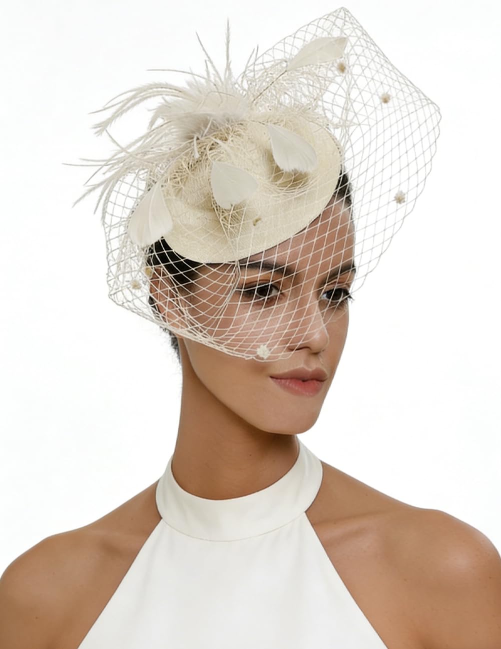 Umeepar - Cappellino pillbox da donna con fascia, per matrimonio, Kentucky Derby, feste da tè, con cerchietto, molletta per capelli e veletta - giallo - Taglia unica