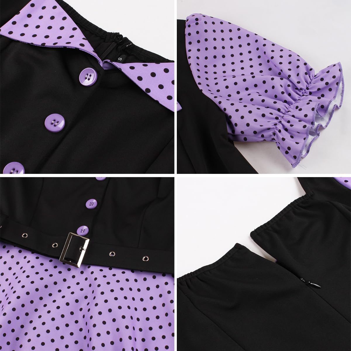 Robe rétro années 1950 pour femme - Motif à pois - Rockabilly - Manches courtes - Audrey - Pour cocktail, soirée, bal de fin d'année