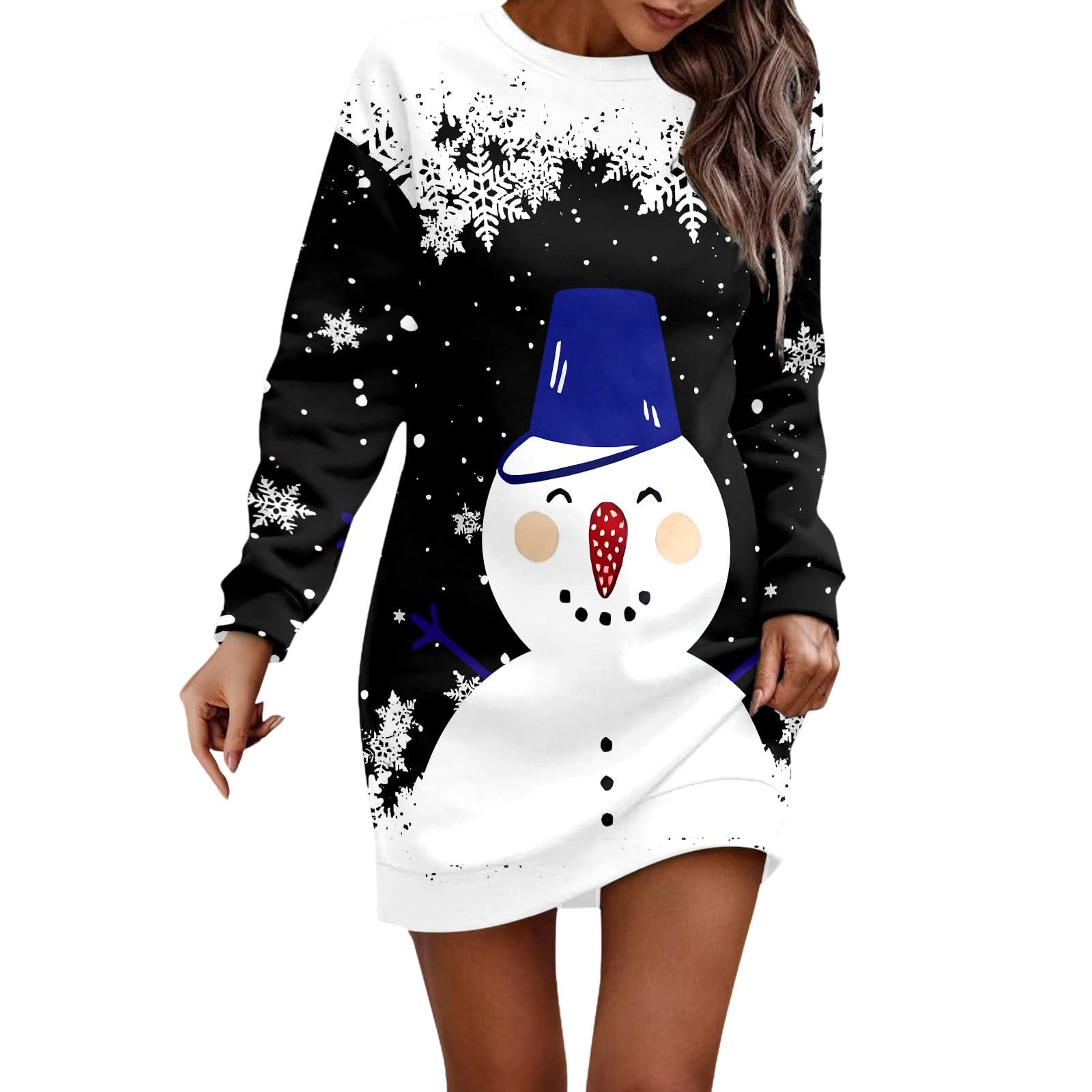 Generisch Robe confortable pour femme avec imprimé de Noël, sweat à capuche à manches longues et poches