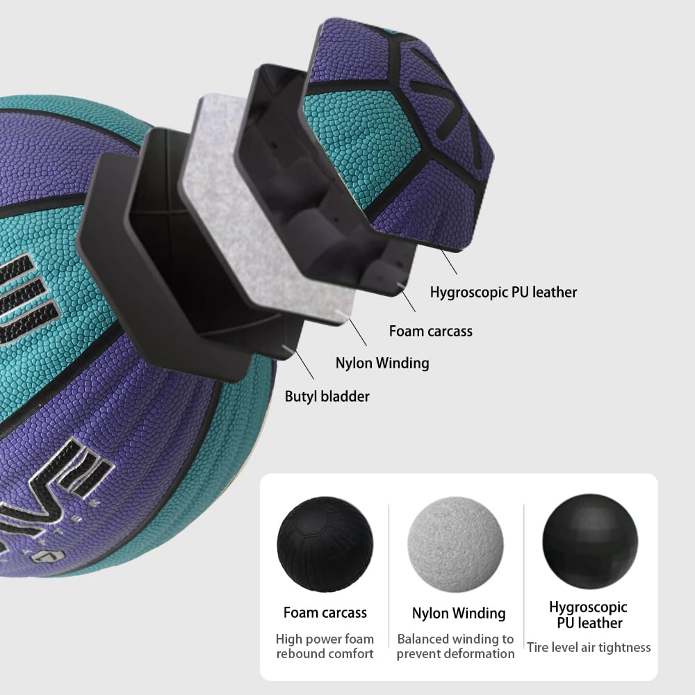 XEDGE Baloncesto de 74.9 cm, tamaño 7, para interiores y exteriores, juego de baloncesto de cuero ondulado con bolsa de transporte, agujas y bomba