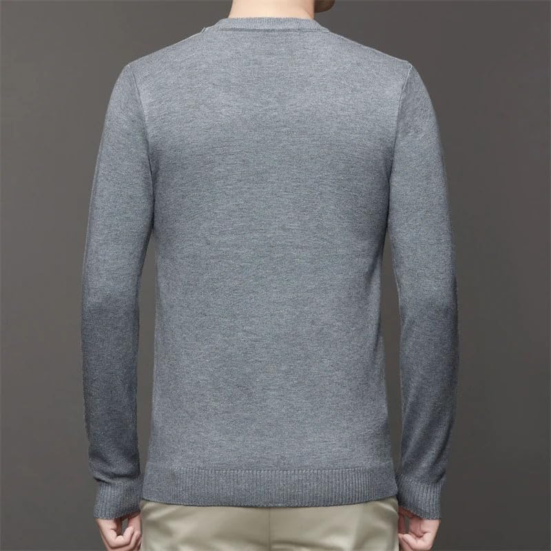 Men's Round Neck Long Sleeved Solid Sweater Soft Warm Comfortable Bottom Pullover Top2