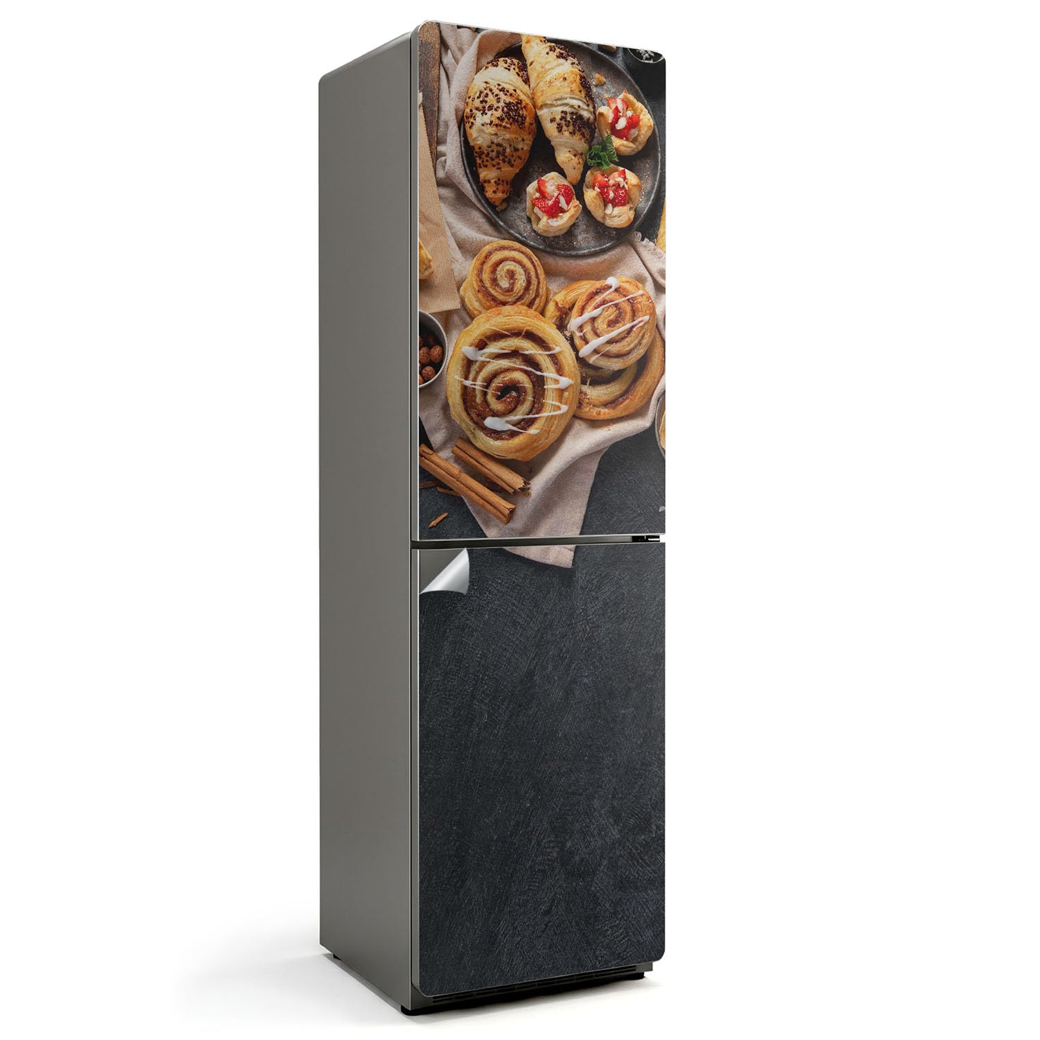 Sticker couvrant entièrement pour frigo abîmé motif pâtisserie 60x205