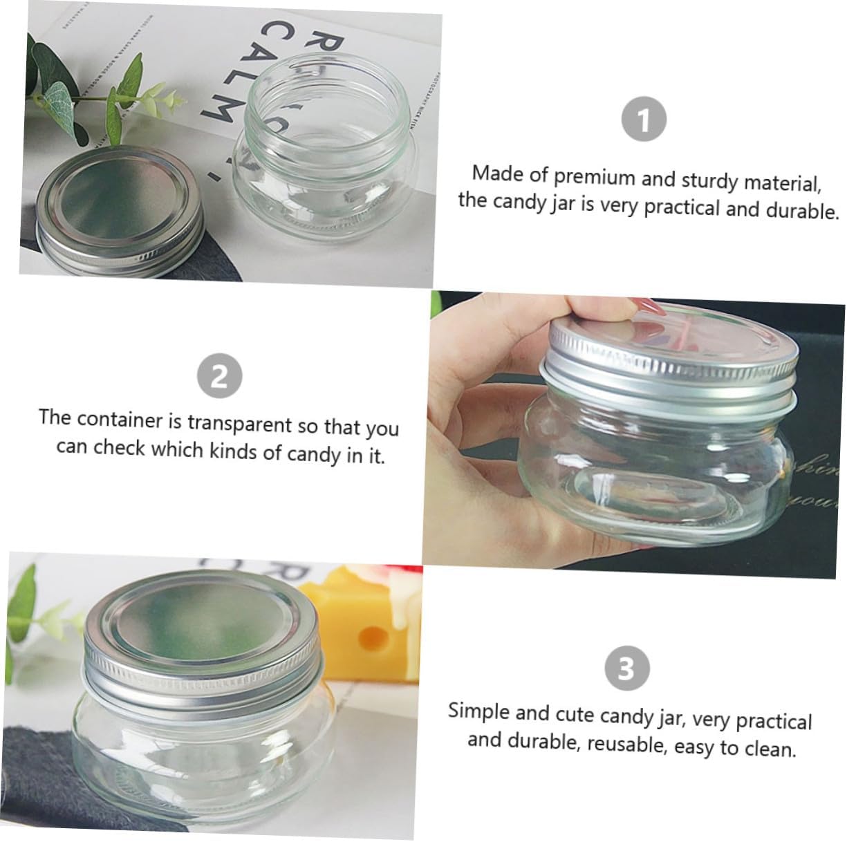 Healifty 4pcs 150ml Glass Candy Jar with Aluminum Lid Flat round Christmas Candy Storage Container Compact DIY Storage for Holiday Party
