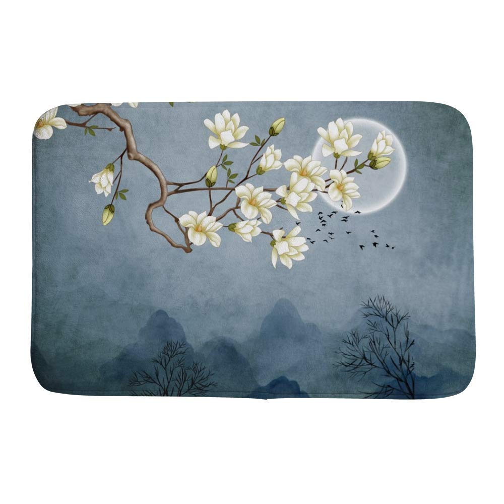 Tapis de bain antidérapant Ruchen bleu oriental sécurité 91 x 61 cm