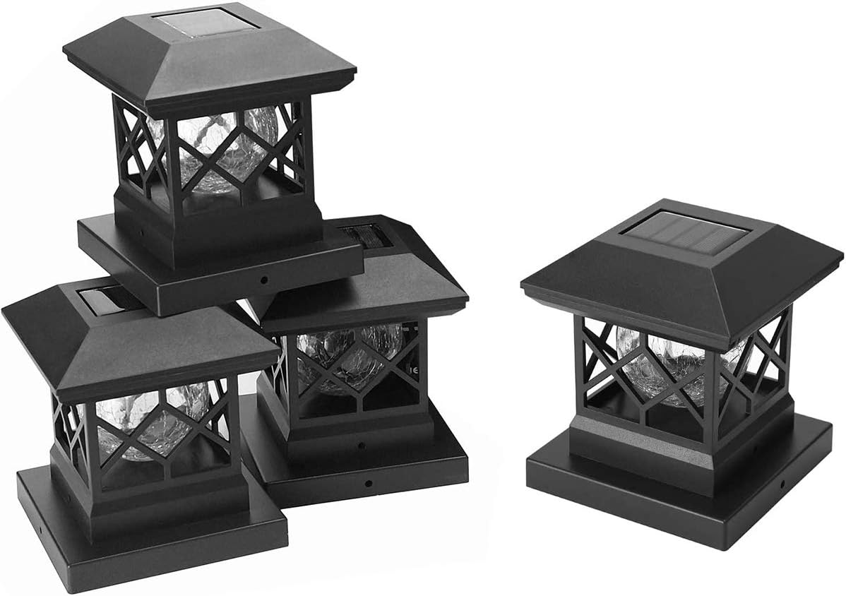 TWINSLUXES Solar Post Cap Lights Outdoor - Waterproof LED Fence Post Solar Lights for 3.5x3.5/4x4/5x5 Wood Posts in Patio, Deck or Garden Decoration 4 Pack TWINSLUXES Solar Post Cap Lights Outdoor - Waterproof LED Fence Post Solar Lights for 3.5x3.5/4x4/5x5 Wood Posts in Patio, Deck or Garden Decoration 4 Pack