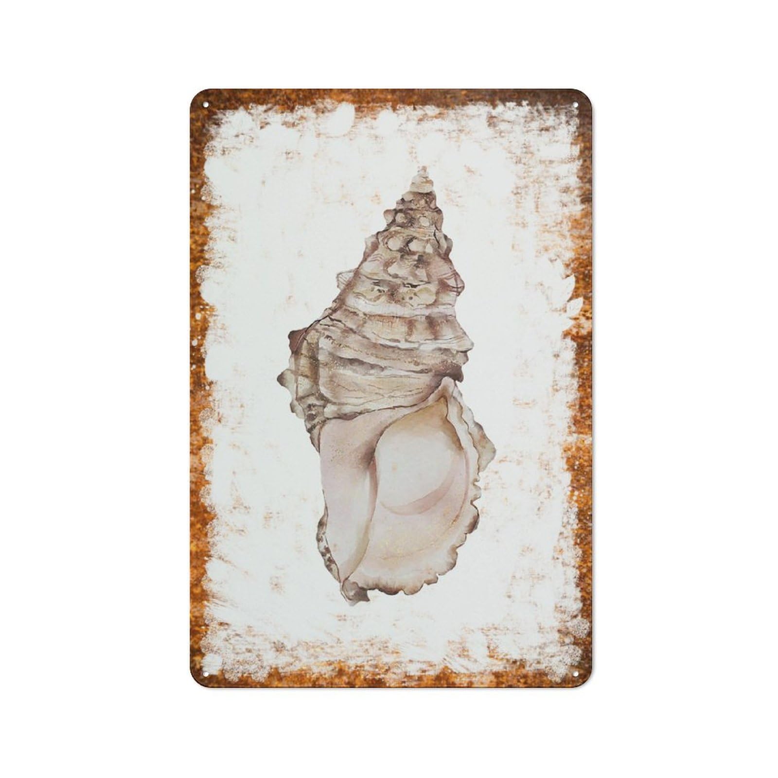 Metal Tin Sign Conch Seashell Watercolor Pattern Vintage Rustic Wall Art Kitchen Bathroom Bedroom Living Room Cafe Farmhouse Entryway Office Garage Home Bar Laundry Room Porch Patio 8x12 Inch
