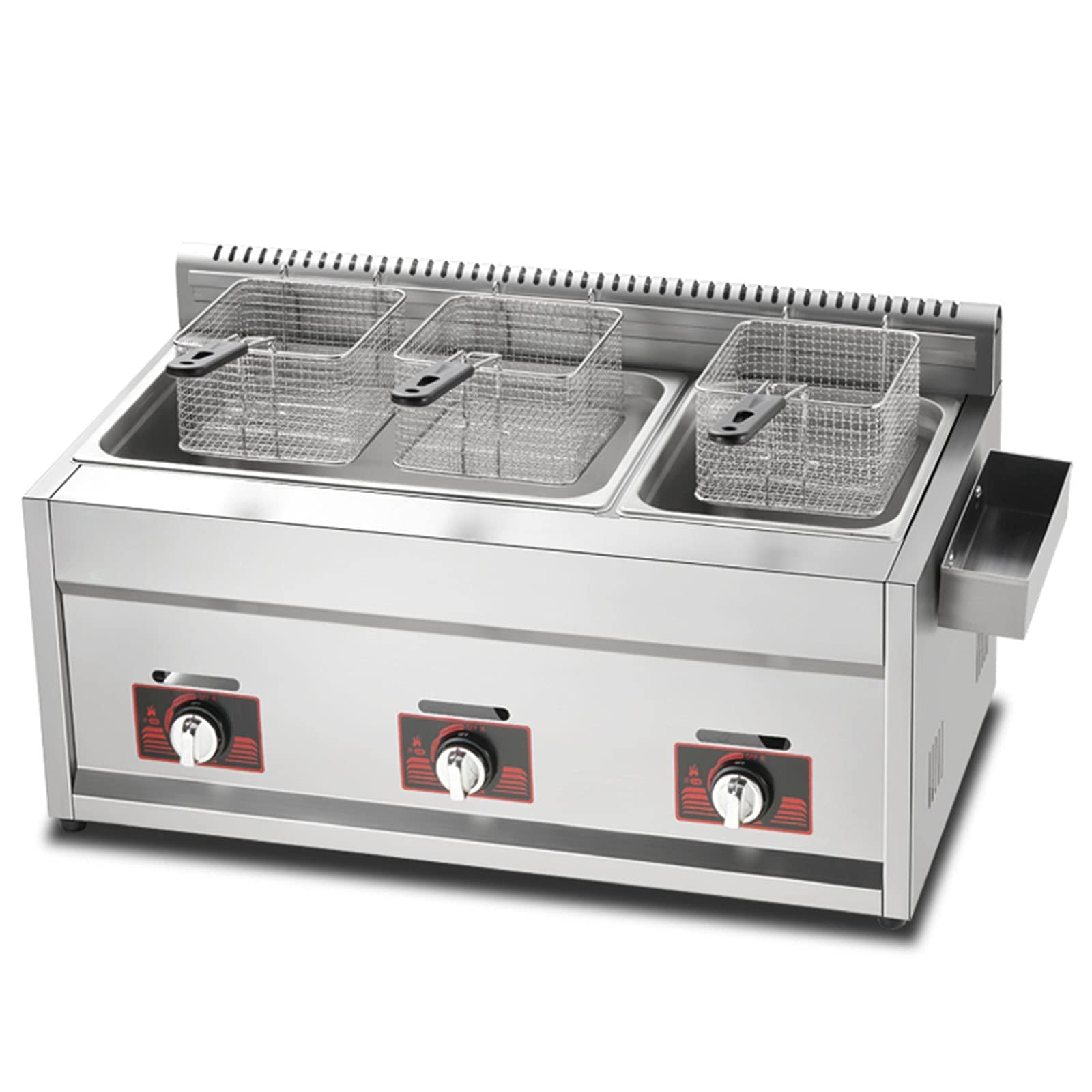 Friggitrice Commerciale, friggitrice a Gas di Grande capacità da 11L/22L/33L, Potenza di Fuoco Regolabile, con cestelli e Coperchio Rimovibili, friggitrice a Gas Realizzata,
