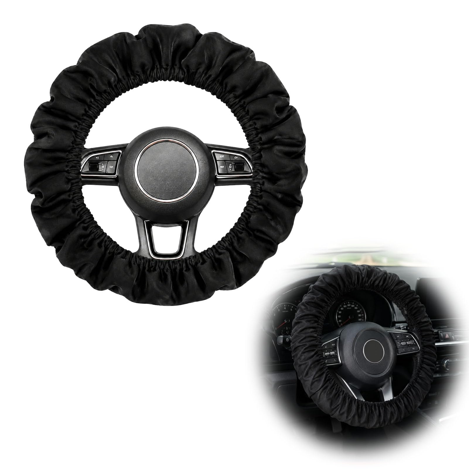 Black Steering Wheel Cover for Disklok, Soft PVC Material Stretch Oxford Cloth Car Wheel Protector Anti-Slip Breathable Heavy Duty Protects From Scratches for Car Enthusiasts with Cars Vans SUVs