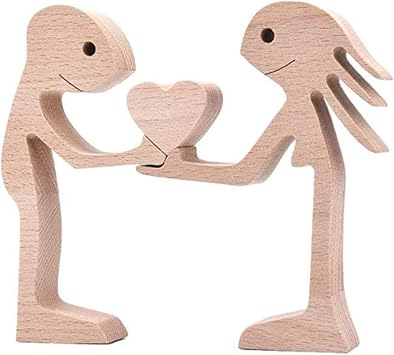 Wooden Dog Cat Family Statue,Wooden Pet Carvings,Wood Sculpture Tabletop Ornaments Cute Puppy, Kitty And People Statues Sculptures Ornament Collectible Figurine Craft Arts For Home, Office ,A17
