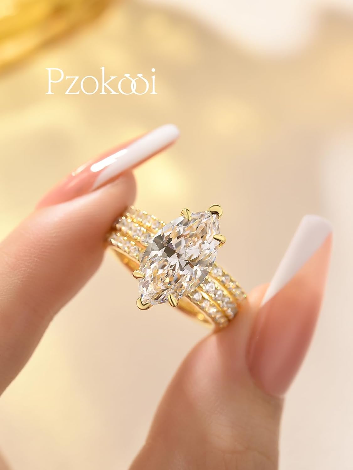 3 Carat Marquise Wedding Ring Set for Women,925 Sterling Silver Engagement Ring with Insert Matching Wedding Band Bridal Set for Travel,Daily