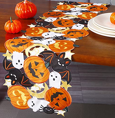 Granddeco Holiday Halloween Table Runner 13"X54",Cutwork Applique Embroidered Pumpkins And Bats Dresser Scarf For Home Dining Autumn Thanksgiving Tabletop Decoration (Runner 13"X54", Pumpkins) #TOP7