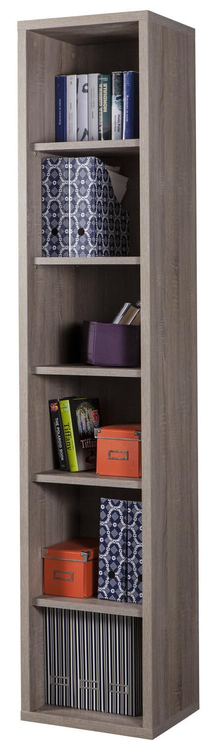 Composad | Libreria Alta della Linea DISEGNO Con 5 Ripiani Regolabili, Libreria Scaffale, Mobile Colonna, (LxAxP) 44x217,50x35,70 cm, Colore Rovere, Studio, Soggiorno, Ufficio, Made in Italy