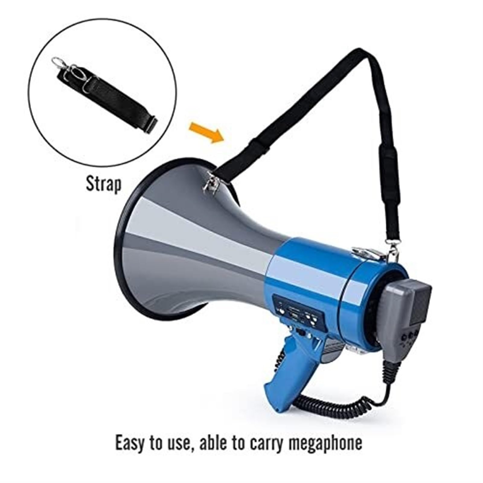Hailer Megafon, tragbar, mit Glocke, Sprachaufnahme, Megafon, mit abnehmbarem Mikrofon, für Outdoor-Megafon, für Sport