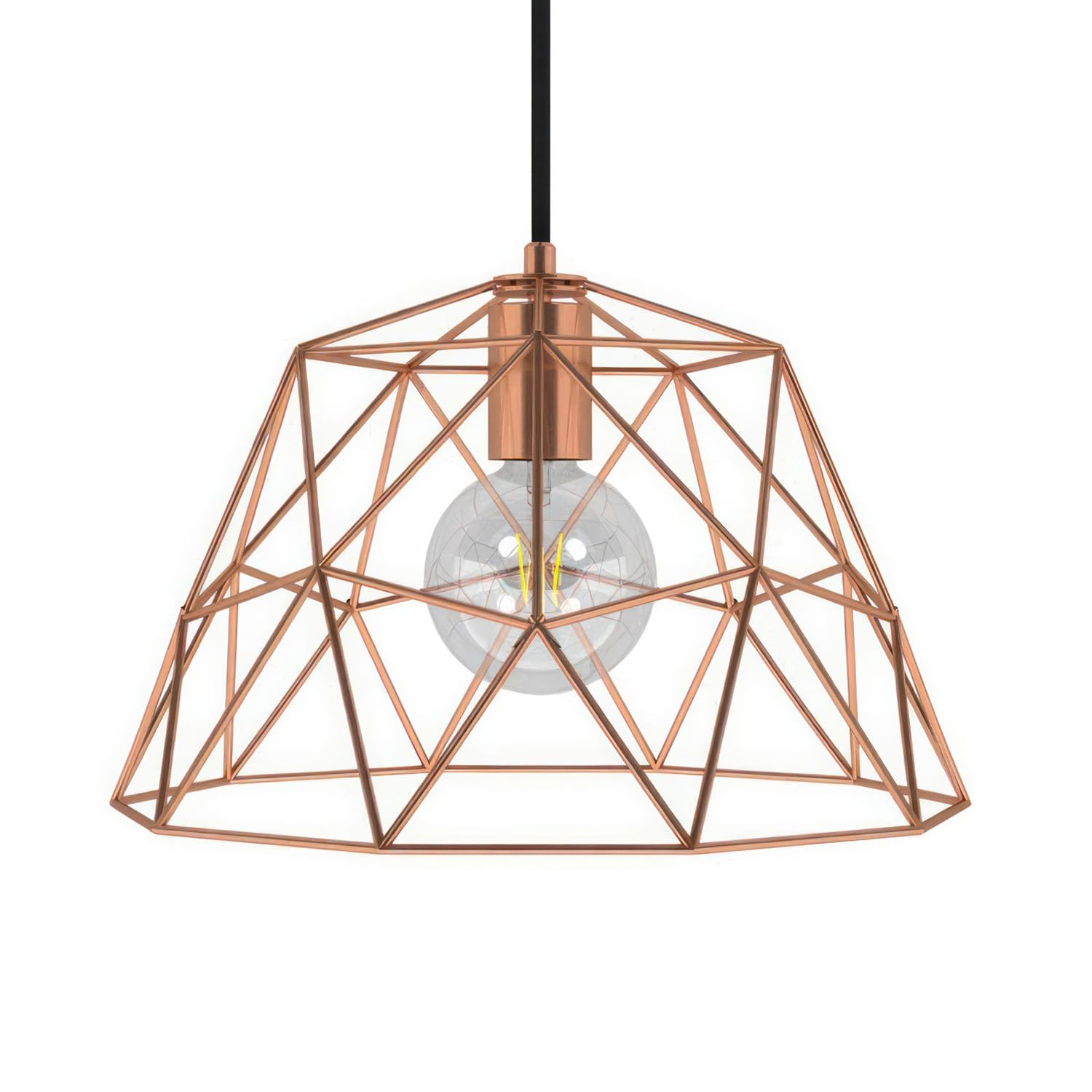 Lámpara colgante hecha en Italia con cable textil, pantalla Dome y detalles metálicos - Con bombilla, Cobre