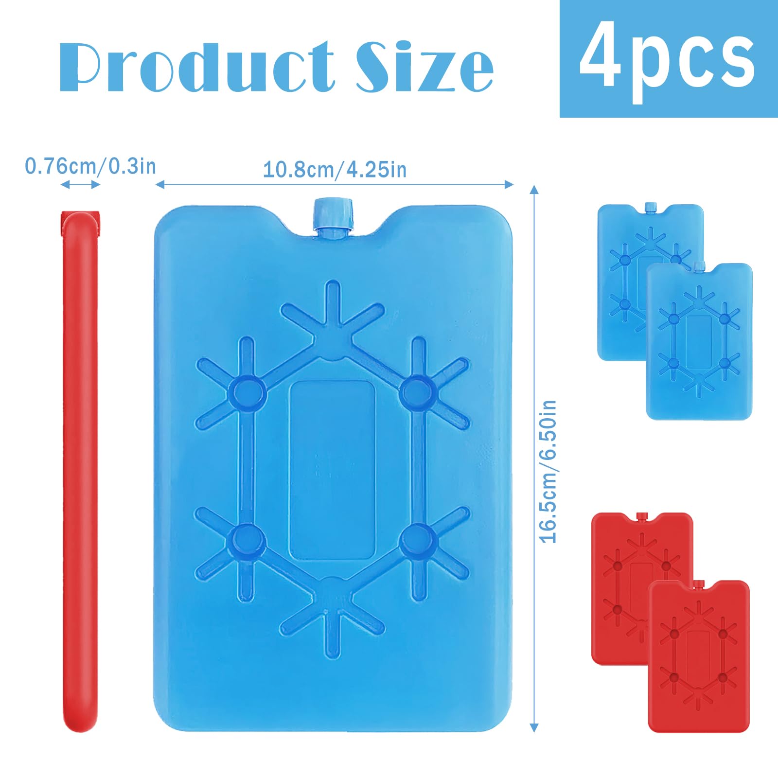 Set di 4 Ghiaccio per Borsa Termica, Elementi Refrigeranti, Borsa Frigo Possono Essere Utilizzati per Mantenere Il Cibo Fresco, Adatti per La Scuola e l'Uso All'Aperto (Blu-Rosso)