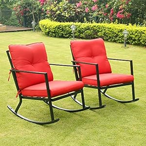 BALI OUTDOORS Patio Rocker Chair Rocking Chairs 2 Piece Modern Outdoor Furniture Red Thick Cushions Black Steel Frame