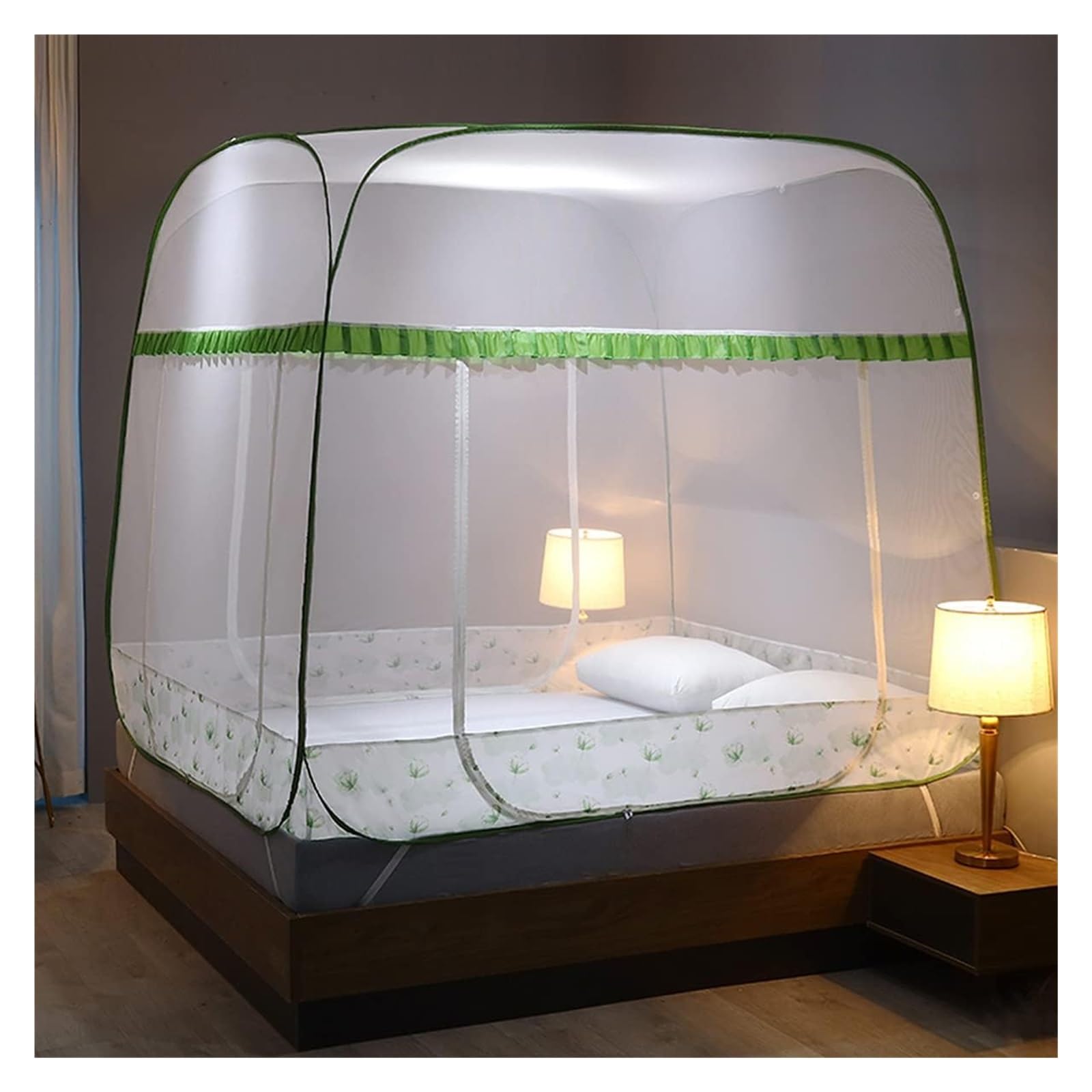 Moustiquaire lit double camping et voyage avec tente pop-up verte