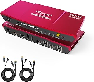 TESmart KVM Switch HDMI 2 Port 4K@60Hz RGB 4:4:4, Support EDID, USB 2.0 Device, Audio Out, Multimedia, Gaming Keyboard and Mouse, HDMI KVM Switcher for 2 Computers Sharing 1 Monitor with 2 KVM Cables
