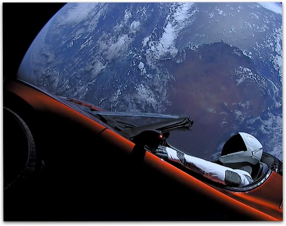 Lone Star ArtAstronomy Poster - SpaceX Falcon Tesla Heavy Demo Mission - 11x14 Unframed Art Print - Vintage Posters for Dark Academia, Space Poster for Astronomers and Space Exploration Enthusiasts